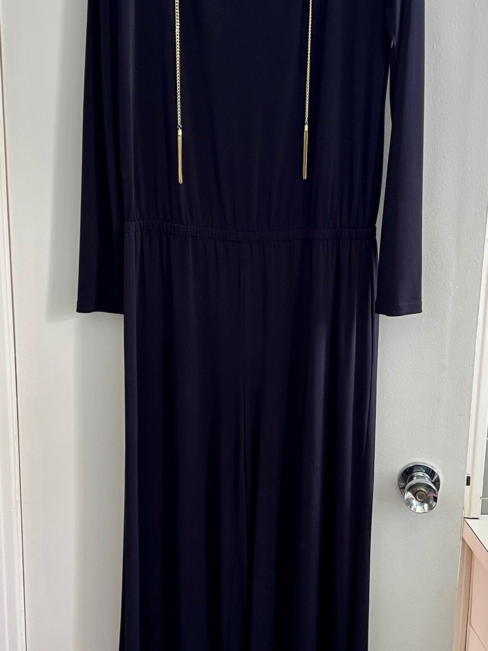 MICHAEL Michael Kors Black Long-Sleeve Jumpsuit with Gold-Tone Drawcords